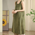 Buddha Stones Casual Tie Dye Chinese Frog-Button Ramie Linen Midi Dress With Pockets - image 3
