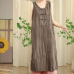 Buddha Stones Casual Tie Dye Chinese Frog-Button Ramie Linen Midi Dress With Pockets - image 22