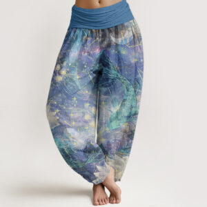 Buddha Stones Pure Cotton Koi Fish Lotus Moon Stars Pattern Women's Elastic Waist Harem Pants