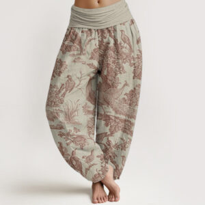 Buddha Stones Pure Cotton Birds Trees Branches Pattern Women's Elastic Waist Harem Pants