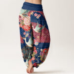 Buddha Stones Crane Flower Pattern Women's Elastic Waist Harem Pants - image 9