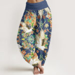 Buddha Stones Casual Crane Floral Geometric Pattern Elastic Waist Women's Harem Pants - RoyalBlue - US22，UK/AU26，EU54 (6XL) - image 1