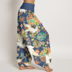 Buddha Stones Casual Crane Floral Geometric Pattern Elastic Waist Women's Harem Pants - image 3