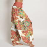 Buddha Stones Casual Crane Floral Geometric Pattern Elastic Waist Women's Harem Pants - image 7