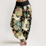 Buddha Stones Casual Crane Floral Geometric Pattern Elastic Waist Women's Harem Pants - Black - US22，UK/AU26，EU54 (6XL) - image 8