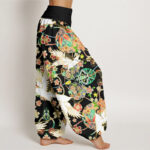 Buddha Stones Casual Crane Floral Geometric Pattern Elastic Waist Women's Harem Pants - image 10