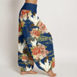 Buddha Stones Casual Crane Peony Cherry Blossom Pattern Elastic Waist Women's Harem Pants - image 7