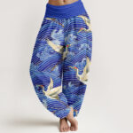 Buddha Stones Casual Crane Ocean Waves Pattern Elastic Waist Women's Harem Pants - SlateBlue - US22，UK/AU26，EU54 (6XL) - image 1