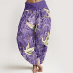 Buddha Stones Casual Crane Ocean Waves Pattern Elastic Waist Women's Harem Pants - DarkOrchid - US22，UK/AU26，EU54 (6XL) - image 8