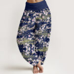 Buddha Stones Casual Cherry Blossom Water Pattern Women's Elastic Waist Harem Pants - MidnightBlue - US22，UK/AU26，EU54 (6XL) - image 1