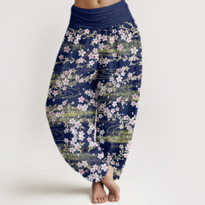 Buddha Stones Casual Cherry Blossom Water Pattern Women's Elastic Waist Harem Pants - MidnightBlue - US22，UK/AU26，EU54 (6XL) - image 1