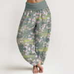 Buddha Stones Casual Cherry Blossom Water Pattern Women's Elastic Waist Harem Pants - MediumAquamarine - US22，UK/AU26，EU54 (6XL) - image 5