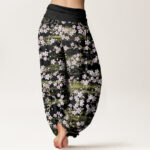 Buddha Stones Casual Cherry Blossom Water Pattern Women's Elastic Waist Harem Pants - image 9
