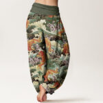 Buddha Stones Casual Koi Fish Ocean Waves Pattern Women's Elastic Waist Harem Pants - image 9