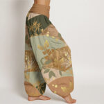 Buddha Stones Semicircle Leaves Pattern Women's Elastic Waist Harem Pants - image 3