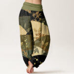 Buddha Stones Semicircle Leaves Pattern Women's Elastic Waist Harem Pants - image 9