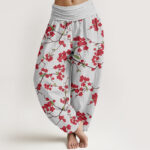 Buddha Stones Red Peach Blossom Pattern Women's Elastic Waist Harem Pants - Gainsboro - US22，UK/AU26，EU54 (6XL) - image 5