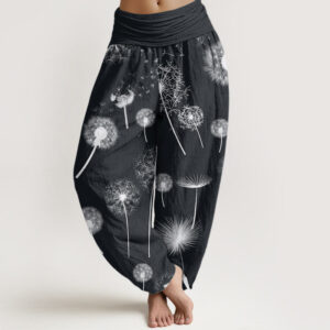 Buddha Stones Casual Dandelion Pattern Women's Elastic Waist Harem Pants - Black - US22，UK/AU26，EU54 (6XL) - image 1