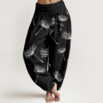 Buddha Stones Casual Cdrifting Dandelion Seed Pattern Women's Elastic Waist Harem Pants - Black - US22，UK/AU26，EU54 (6XL) - image 1