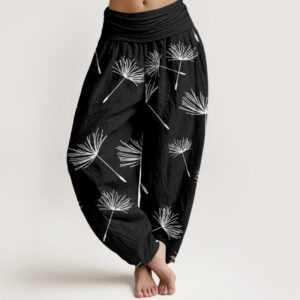 Buddha Stones Casual Cdrifting Dandelion Seed Pattern Women's Elastic Waist Harem Pants - Black - US22，UK/AU26，EU54 (6XL) - image 1