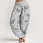 Buddha Stones Casual Cdrifting Dandelion Seed Pattern Women's Elastic Waist Harem Pants - Gainsboro - US22，UK/AU26，EU54 (6XL) - image 5