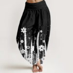 Buddha Stones Casual White Flower Grass Pattern Women's Elastic Waist Harem Pants - Black - US22，UK/AU26，EU54 (6XL) - image 1