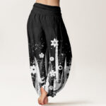 Buddha Stones Casual White Flower Grass Pattern Women's Elastic Waist Harem Pants - image 2