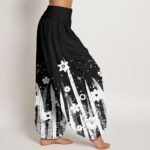 Buddha Stones Casual White Flower Grass Pattern Women's Elastic Waist Harem Pants - image 3