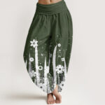 Buddha Stones Casual White Flower Grass Pattern Women's Elastic Waist Harem Pants - DarkGreen - US22，UK/AU26，EU54 (6XL) - image 5