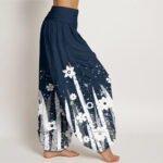 Buddha Stones Casual White Flower Grass Pattern Women's Elastic Waist Harem Pants - image 10