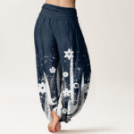 Buddha Stones Casual White Flower Grass Pattern Women's Elastic Waist Harem Pants - image 9