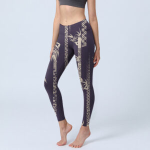 Buddha Stones Bamboo Water Wave Pattern Print Gym Leggings Women's Yoga Pants - Black - US18，UK/AU22，EU50 (4XL) - image 1