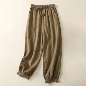 Buddha Stones Summer Plain Casual Frog-Button Women's Cotton Linen Harem Pants With Pockets