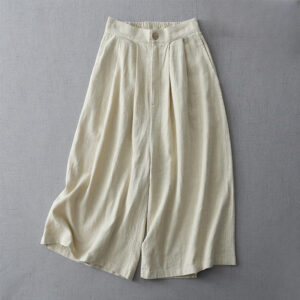 Buddha Stones Casual Plain Loose 7-8 Length Women's Polyester Wide Leg Pants With Pockets