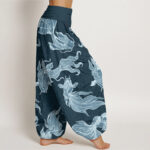 Buddha Stones Koi Fish Waves Pattern Design Women's Elastic Waist Harem Pants - image 3