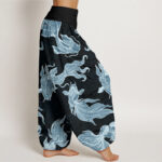 Buddha Stones Koi Fish Waves Pattern Design Women's Elastic Waist Harem Pants - image 10