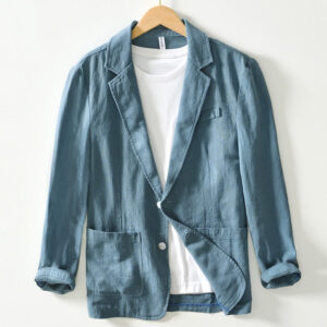 Buddha Stones Long Sleeve Button Placket Design Men's Cotton Linen Jacket Shirt With Pockets