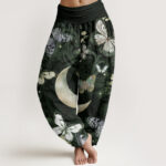 Buddha Stones Butterfly Flowers Crescent Moon Pattern Design Women's Elastic Waist Harem Pants - DarkSlateGray - US22，UK/AU26，EU54 (6XL) - image 5