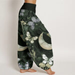 Buddha Stones Butterfly Flowers Crescent Moon Pattern Design Women's Elastic Waist Harem Pants - image 7
