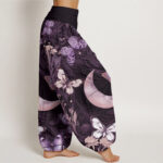 Buddha Stones Butterfly Flowers Crescent Moon Pattern Design Women's Elastic Waist Harem Pants - image 10