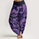 Buddha Stones Peony Flowers Butterfly Pattern Design Women's Elastic Waist Harem Pants - Purple - US22，UK/AU26，EU54 (6XL) - image 1