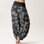 Buddha Stones Peony Flowers Butterfly Pattern Design Women's Elastic Waist Harem Pants - image 6