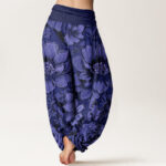 Buddha Stones Peony Flowers Butterfly Pattern Design Women's Elastic Waist Harem Pants - image 9
