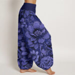 Buddha Stones Peony Flowers Butterfly Pattern Design Women's Elastic Waist Harem Pants - image 10