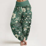 Buddha Stones White Flowers Winding Vines Pattern Design Women's Elastic Waist Harem Pants - MediumAquamarine - US22，UK/AU26，EU54 (6XL) - image 1