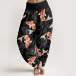 Buddha Stones Red White Koi Fish Pattern Design Women's Elastic Waist Harem Pants - Black - US22，UK/AU26，EU54 (6XL) - image 8
