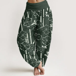 Buddha Stones Floral Lines Pattern Design Women's Elastic Waist Harem Pants - SeaGreen - US22，UK/AU26，EU54 (6XL) - image 1