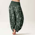 Buddha Stones Floral Lines Pattern Design Women's Elastic Waist Harem Pants - image 2