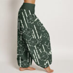 Buddha Stones Floral Lines Pattern Design Women's Elastic Waist Harem Pants - image 3