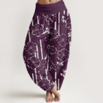 Buddha Stones Floral Lines Pattern Design Women's Elastic Waist Harem Pants - Purple - US22，UK/AU26，EU54 (6XL) - image 8